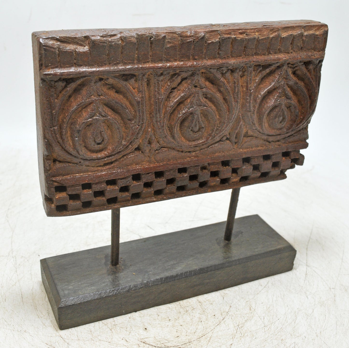 Antique Wooden Floral Carving Panel Plaque on Stand Original Old Fine Hand Carved
