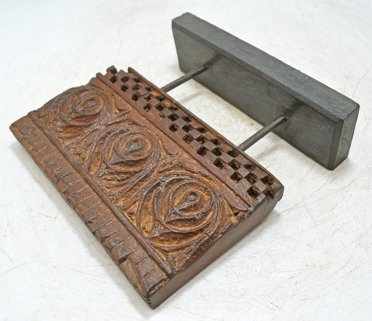 Antique Wooden Floral Carving Panel Plaque on Stand Original Old Fine Hand Carved