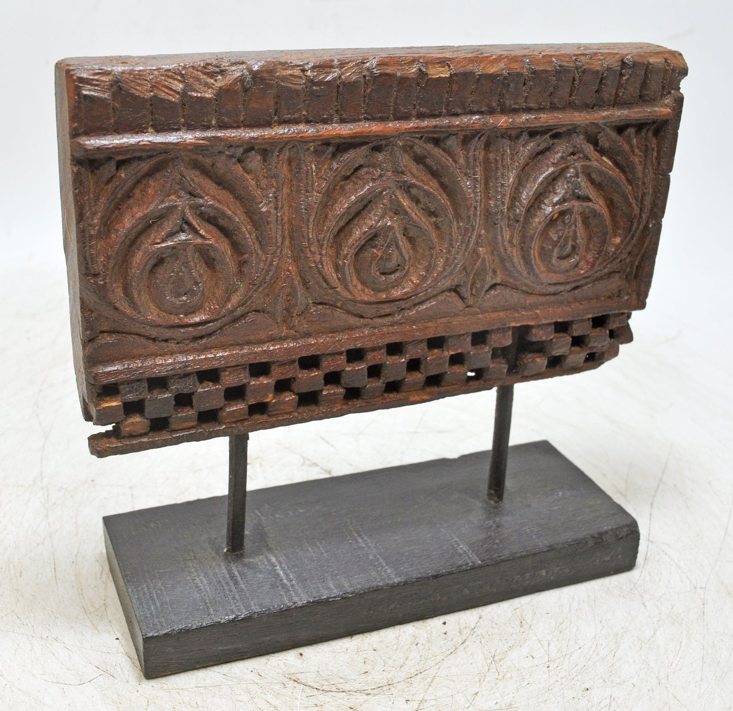 Antique Wooden Floral Carving Panel Plaque on Stand Original Old Fine Hand Carved