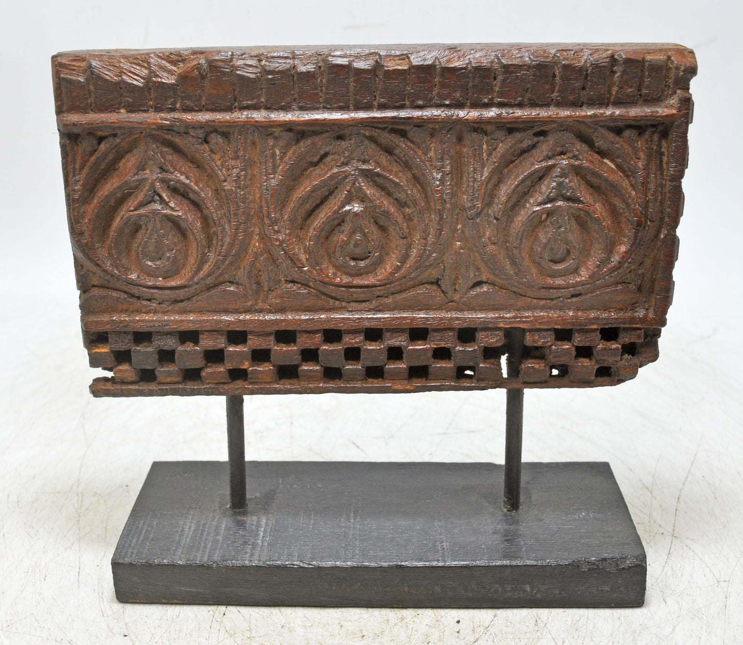 Antique Wooden Floral Carving Panel Plaque on Stand Original Old Fine Hand Carved