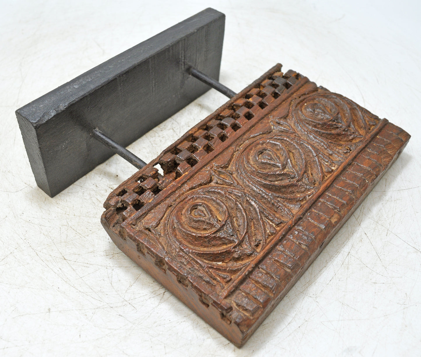 Antique Wooden Floral Carving Panel Plaque on Stand Original Old Fine Hand Carved