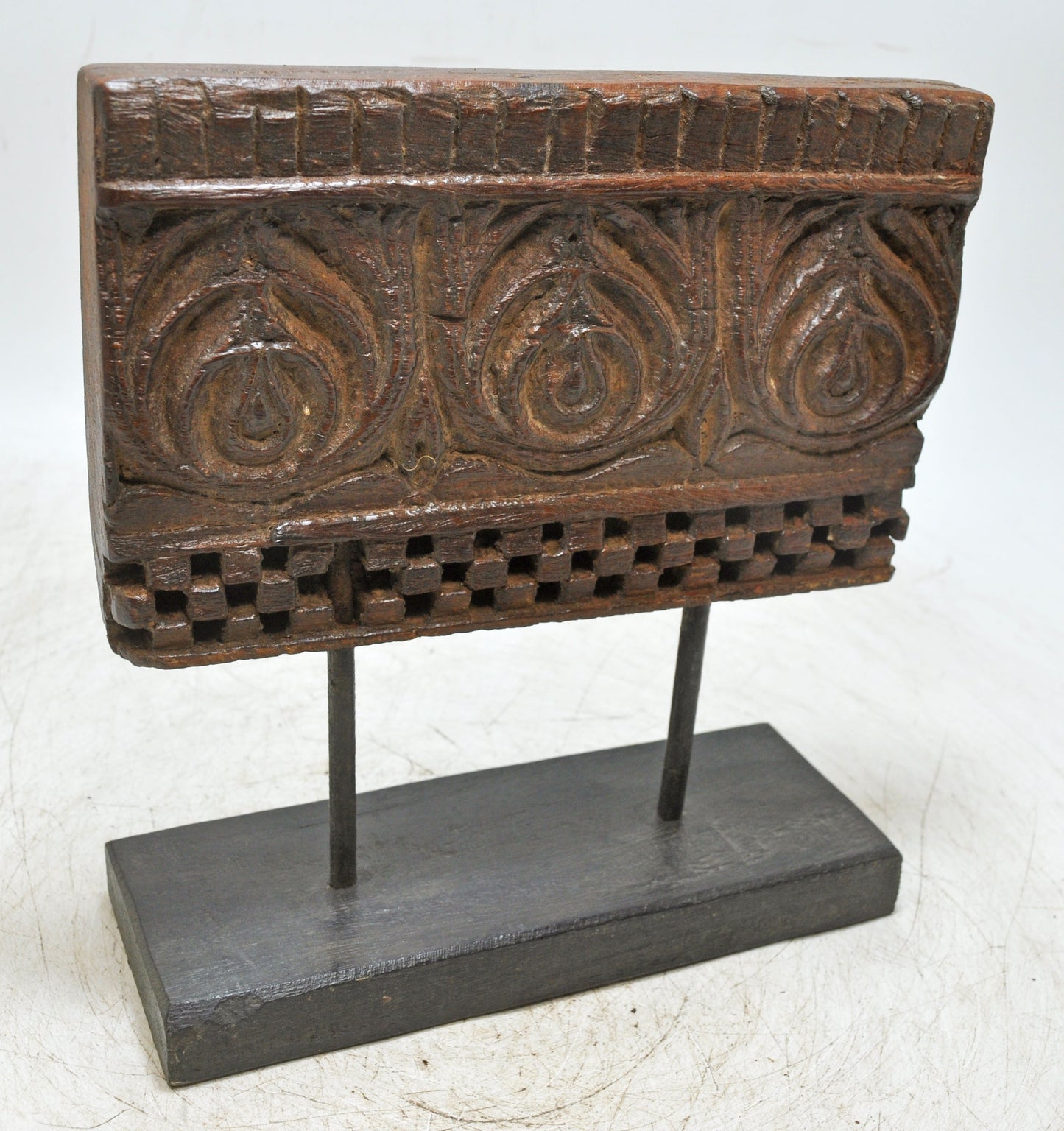 Antique Wooden Floral Carving Panel Plaque on Stand Original Old Fine Hand Carved