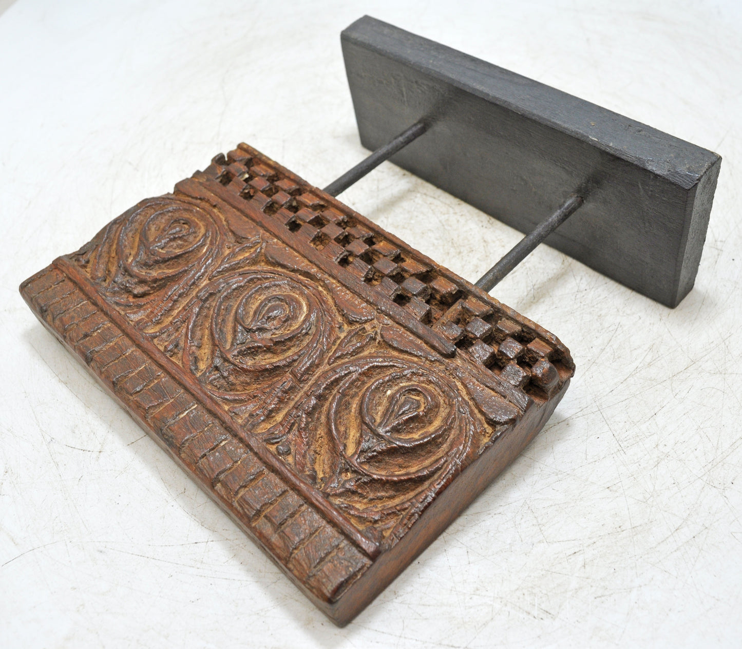 Antique Wooden Floral Carving Panel Plaque on Stand Original Old Fine Hand Carved