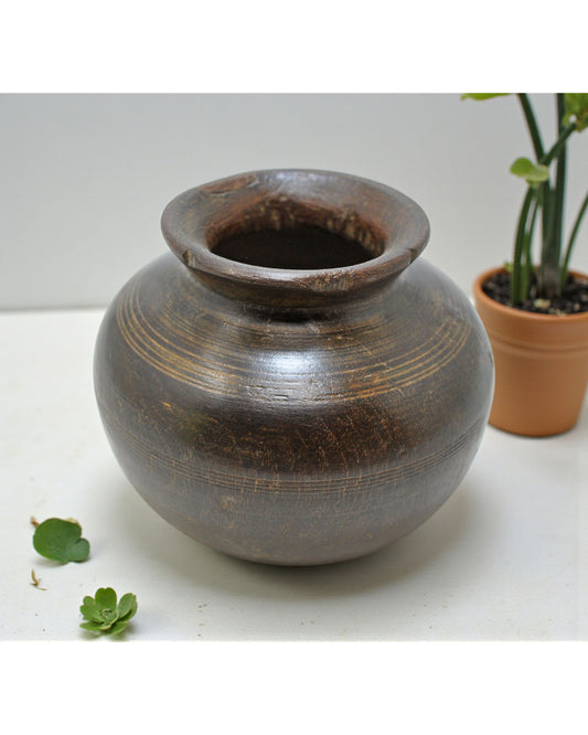 Antique Wooden Round Water Drinking Lota Pot Original Old Hand Carved