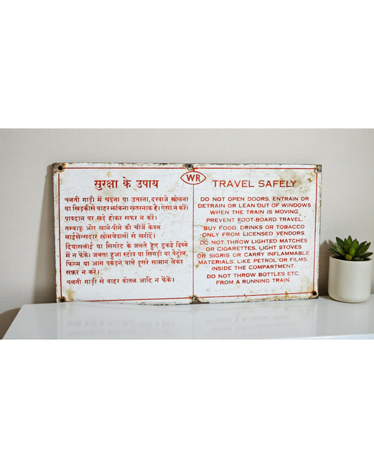 Vintage Iron Enamel Porcelain Train Signboard Original Old Hand Crafted