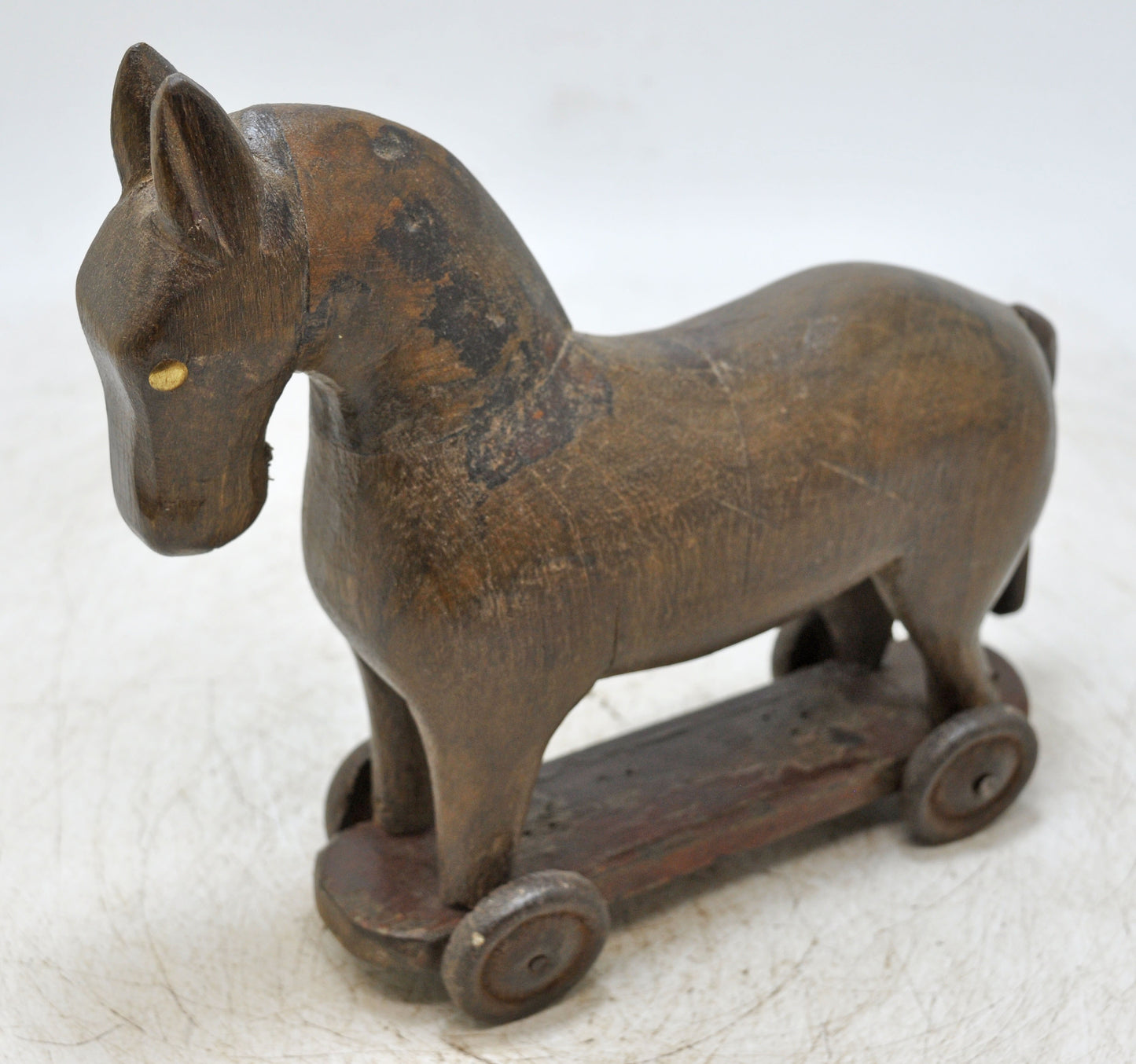 Vintage Wooden Horse on Wheels Figurine Original Old Hand Carved