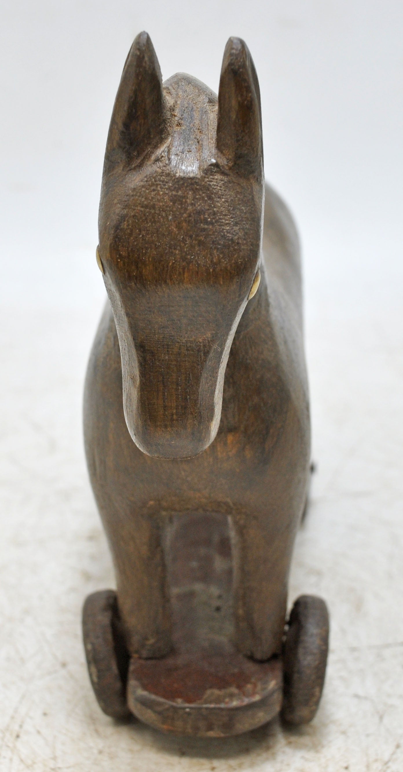 Vintage Wooden Horse on Wheels Figurine Original Old Hand Carved