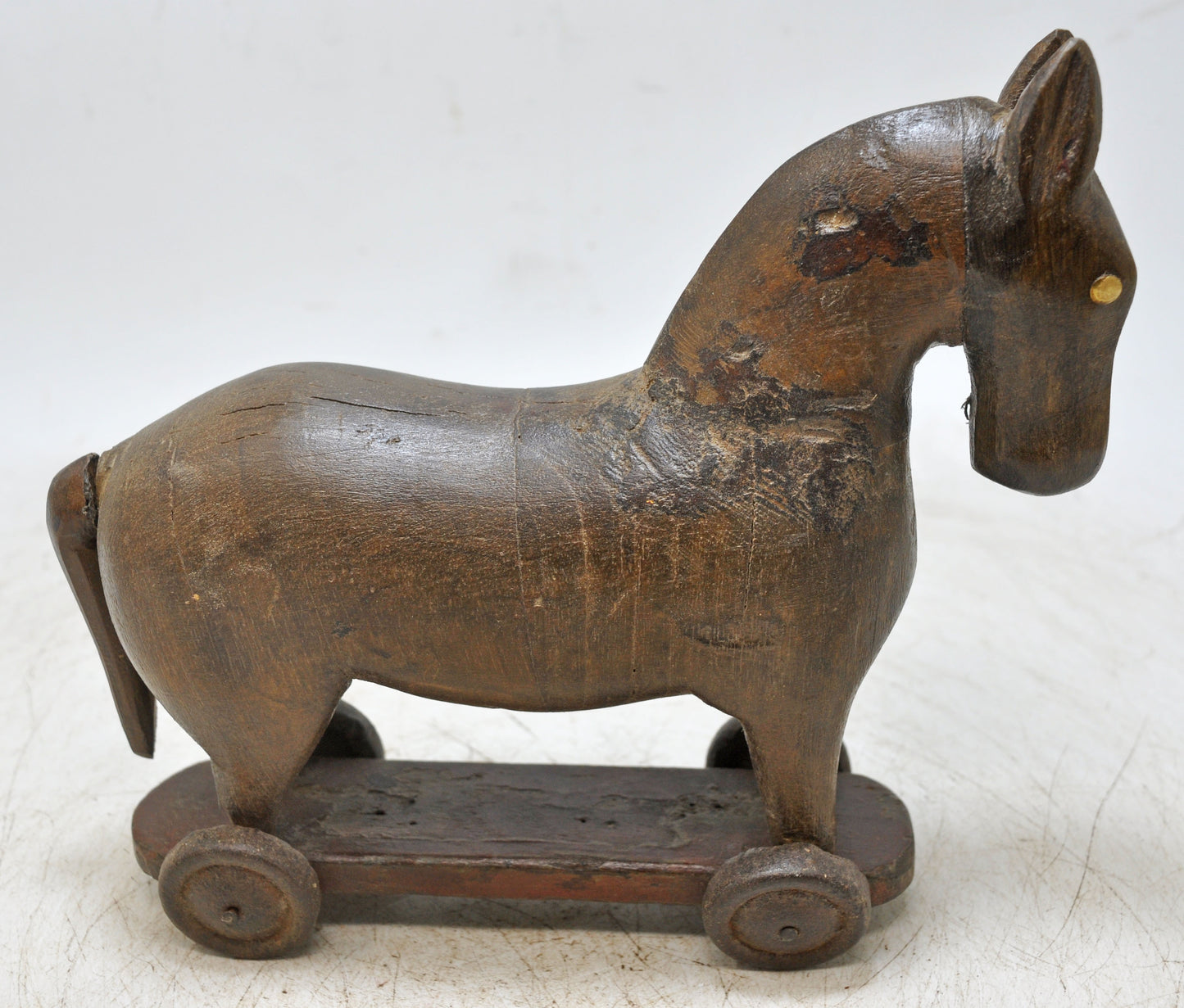Vintage Wooden Horse on Wheels Figurine Original Old Hand Carved