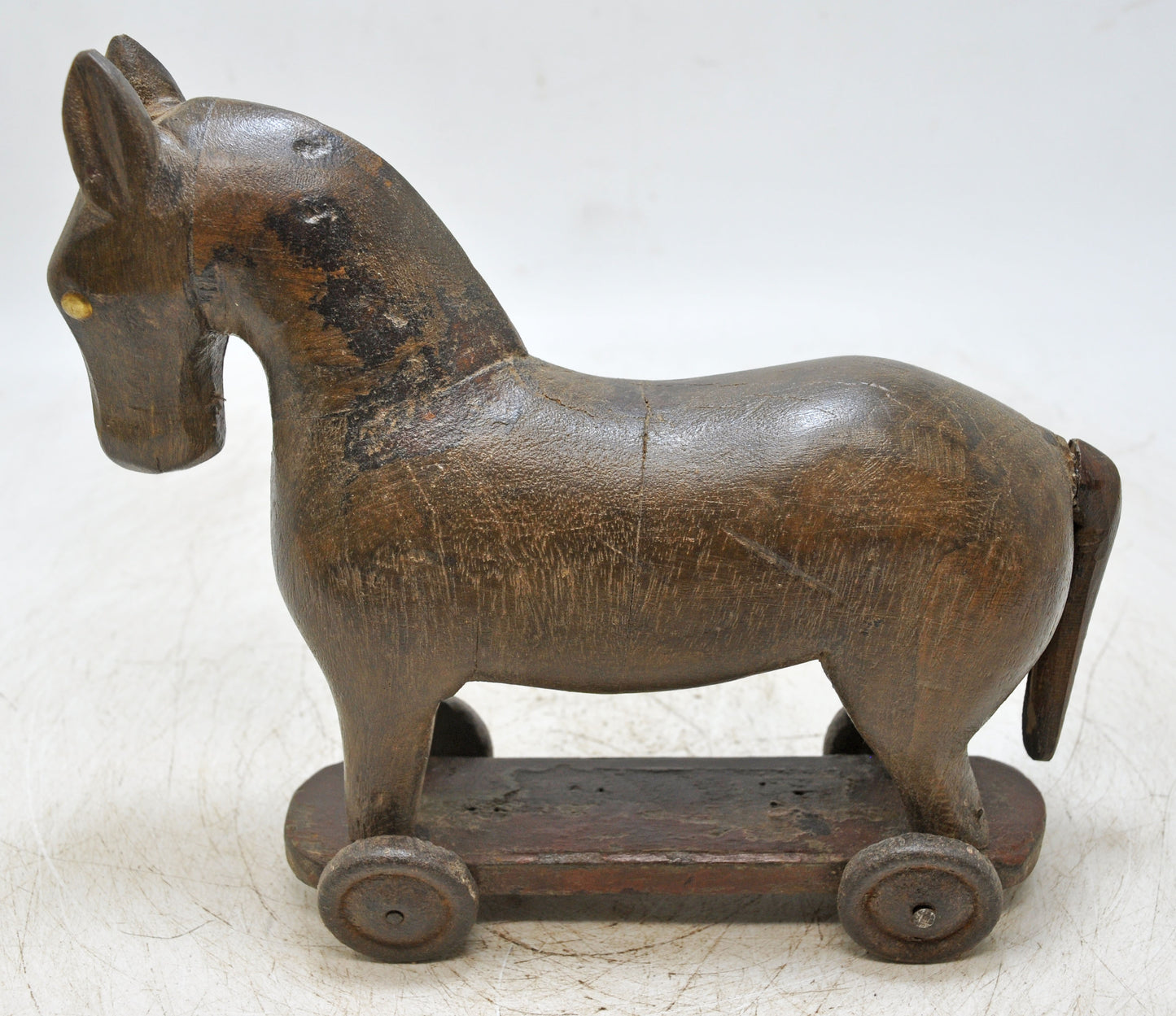 Vintage Wooden Horse on Wheels Figurine Original Old Hand Carved