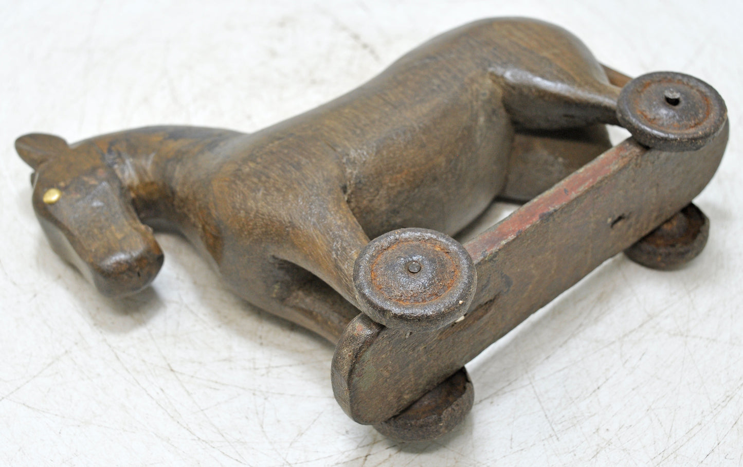 Vintage Wooden Horse on Wheels Figurine Original Old Hand Carved