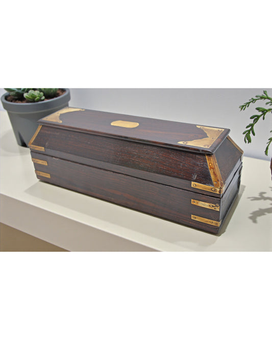 Vintage Wooden Pencil Stationary Box Original Old Fine Brass Fitted
