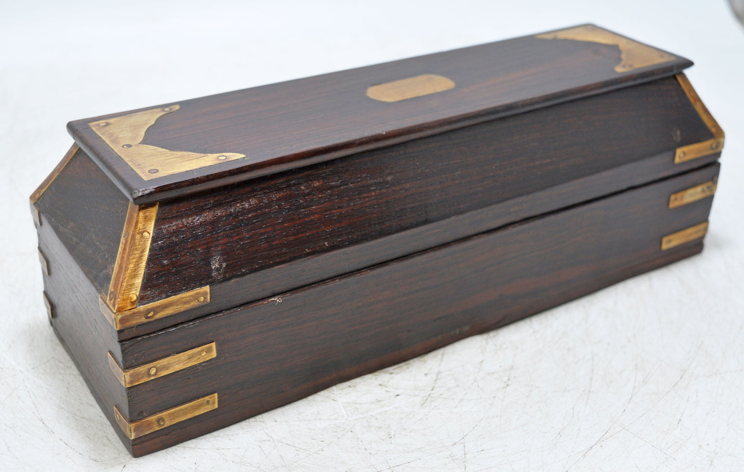 Vintage Wooden Pencil Stationary Box Original Old Fine Brass Fitted