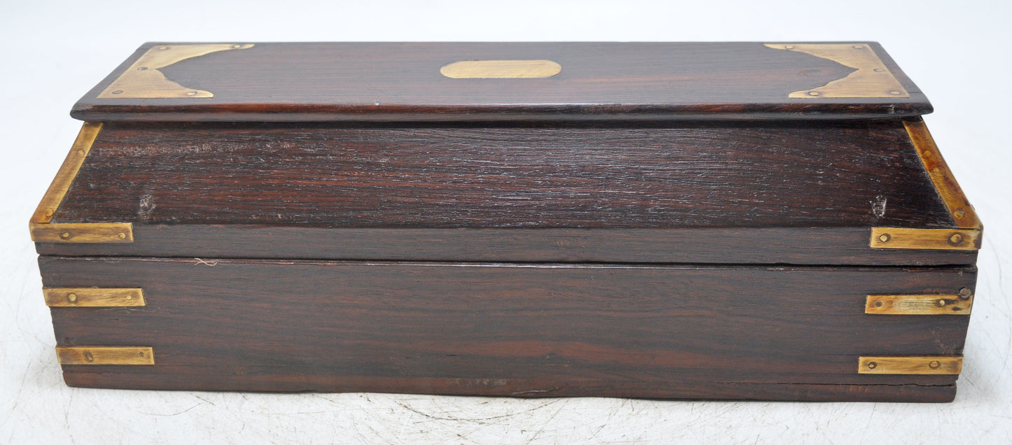Vintage Wooden Pencil Stationary Box Original Old Fine Brass Fitted