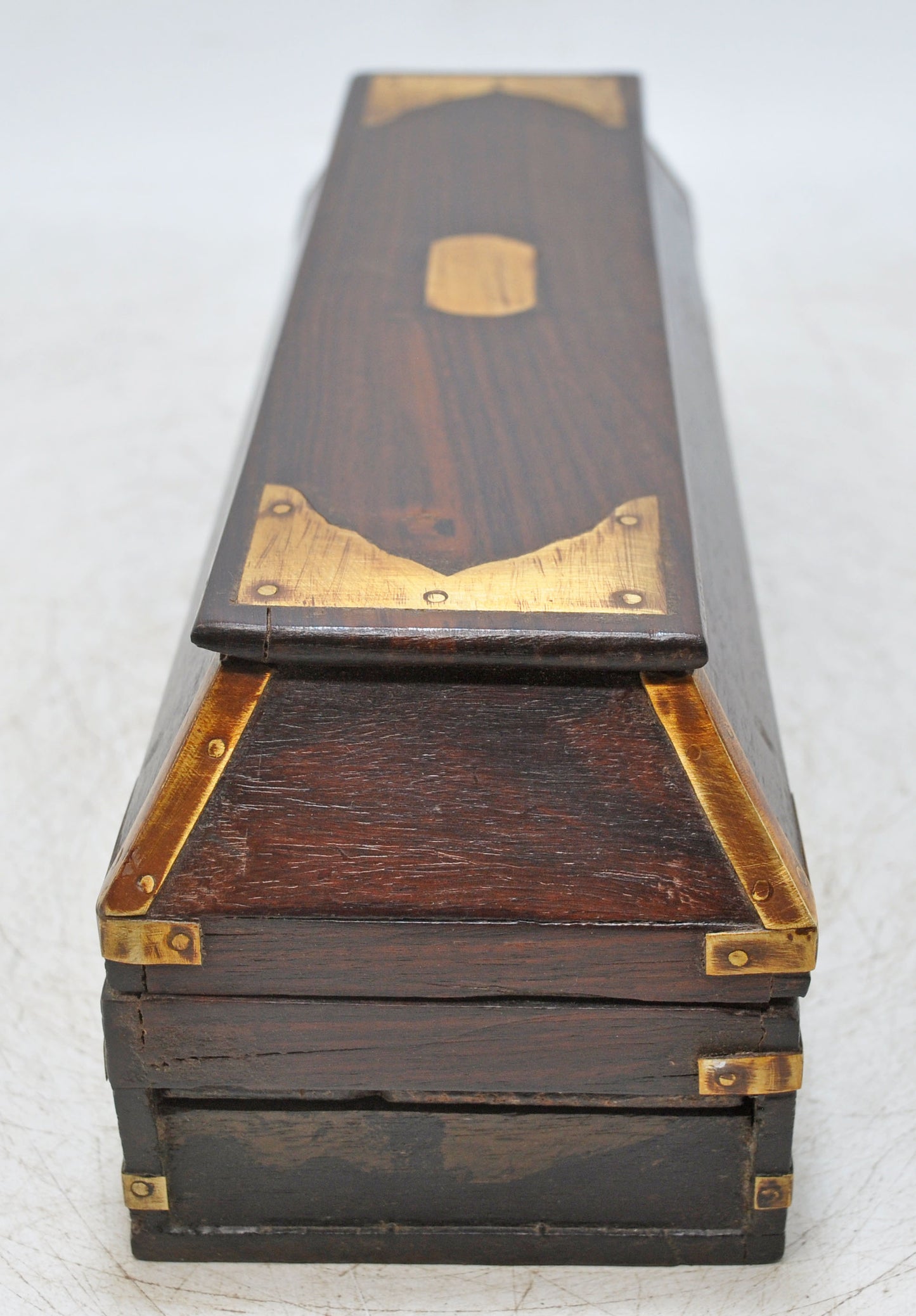 Vintage Wooden Pencil Stationary Box Original Old Fine Brass Fitted