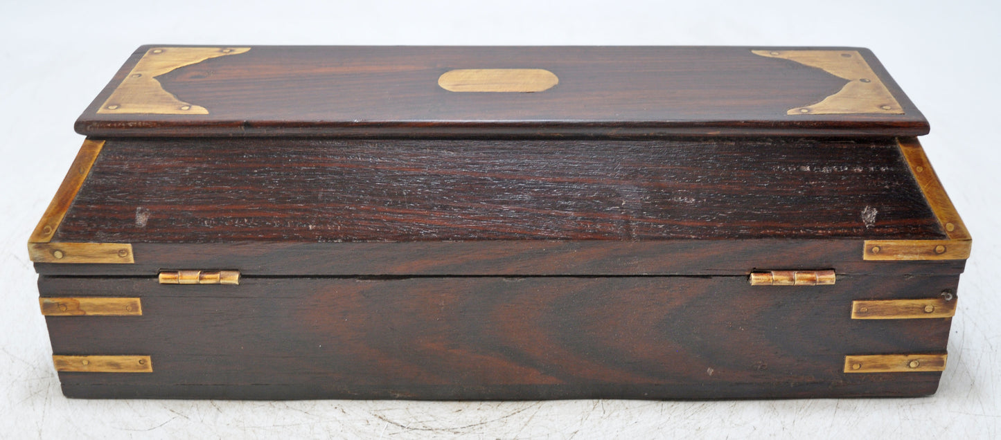 Vintage Wooden Pencil Stationary Box Original Old Fine Brass Fitted