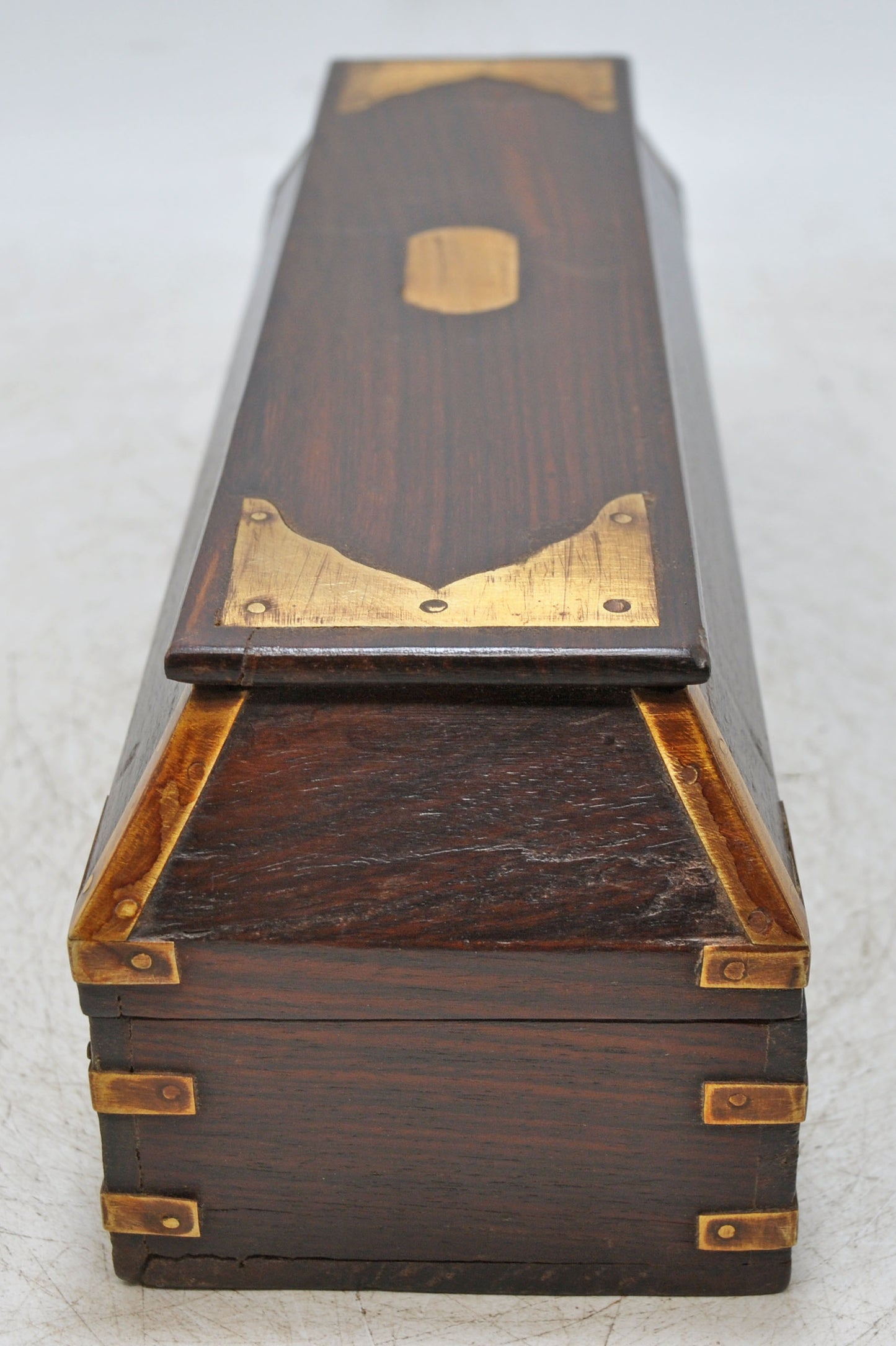 Vintage Wooden Pencil Stationary Box Original Old Fine Brass Fitted