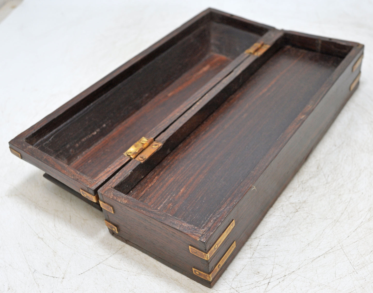 Vintage Wooden Pencil Stationary Box Original Old Fine Brass Fitted