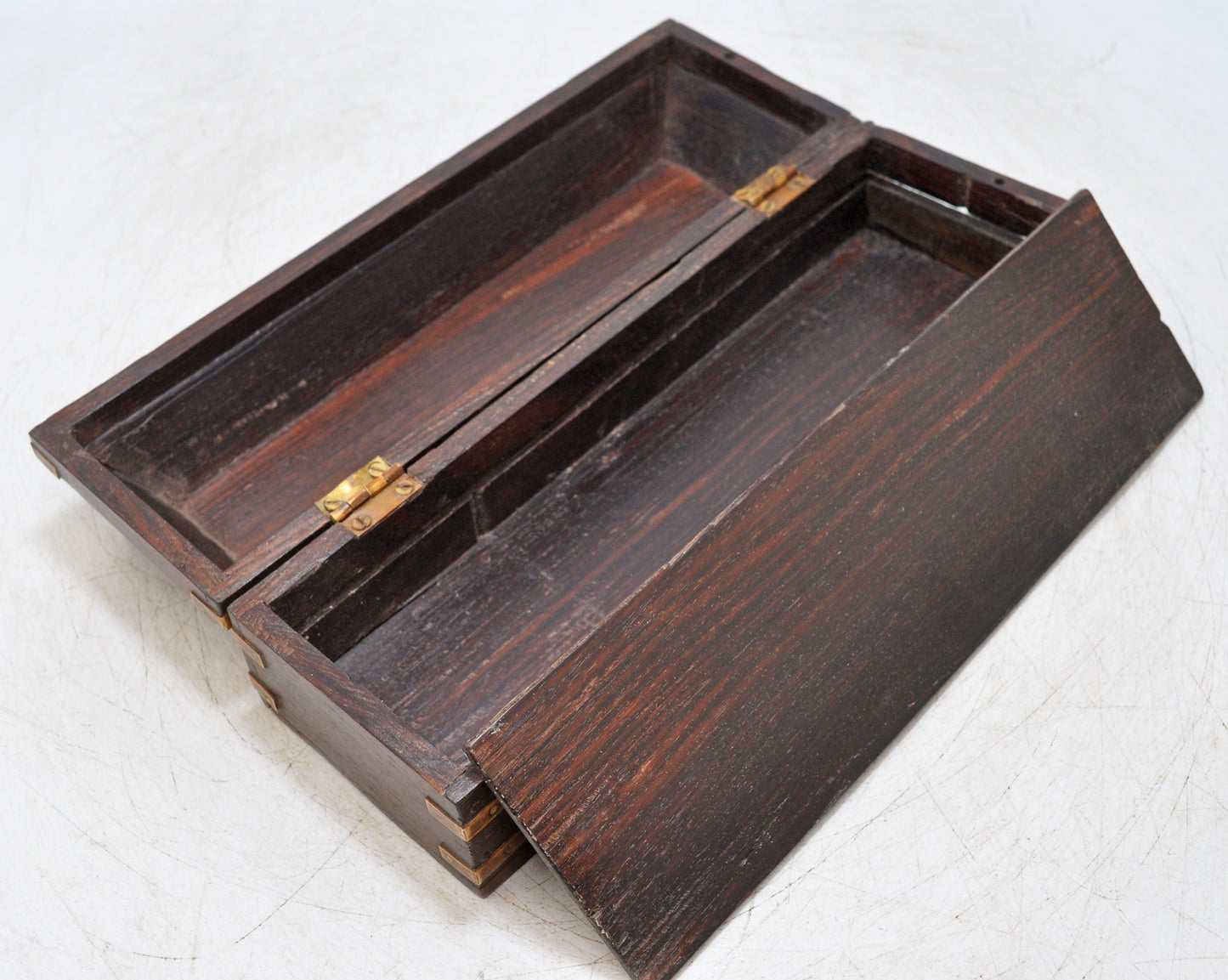 Vintage Wooden Pencil Stationary Box Original Old Fine Brass Fitted