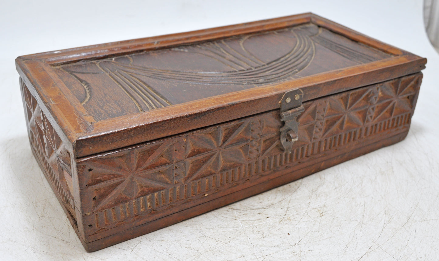 Antique Wooden Storage Chest Box Original Old Hand Carved