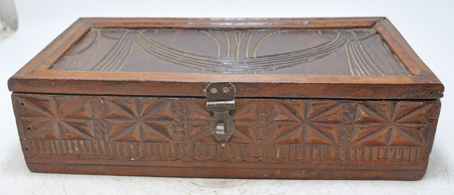 Antique Wooden Storage Chest Box Original Old Hand Carved