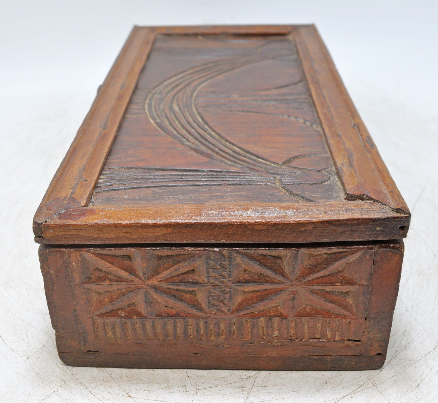 Antique Wooden Storage Chest Box Original Old Hand Carved