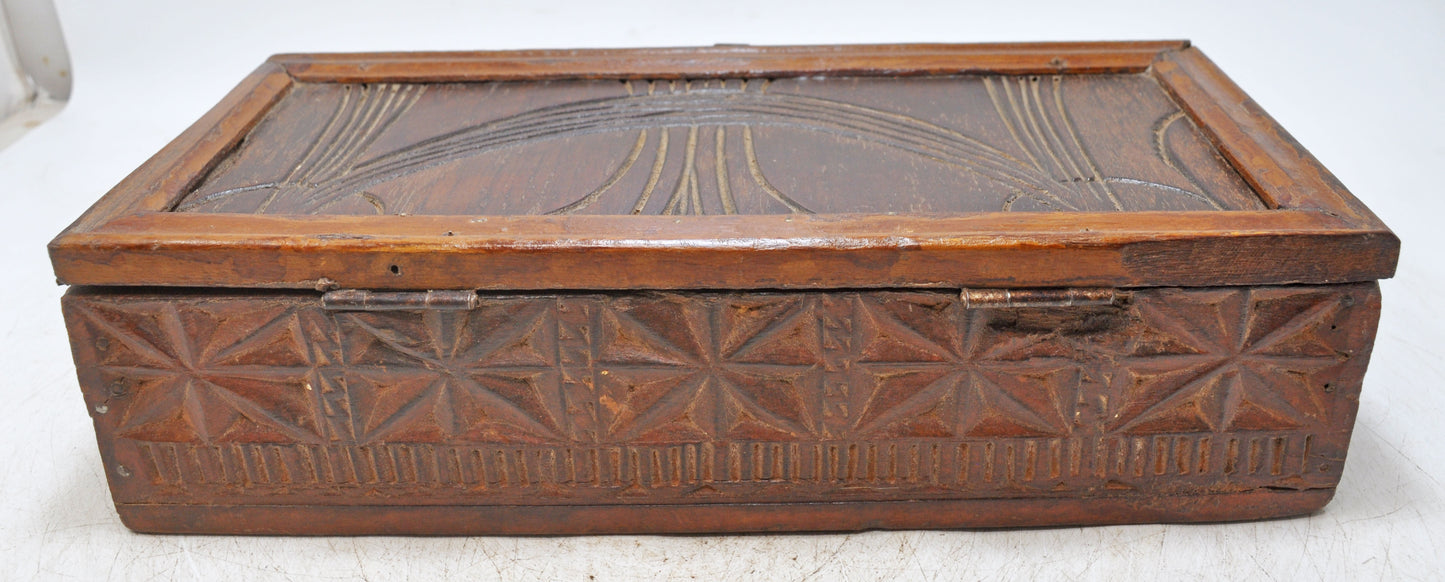 Antique Wooden Storage Chest Box Original Old Hand Carved