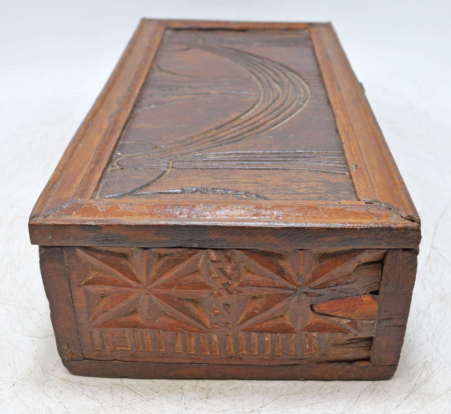 Antique Wooden Storage Chest Box Original Old Hand Carved