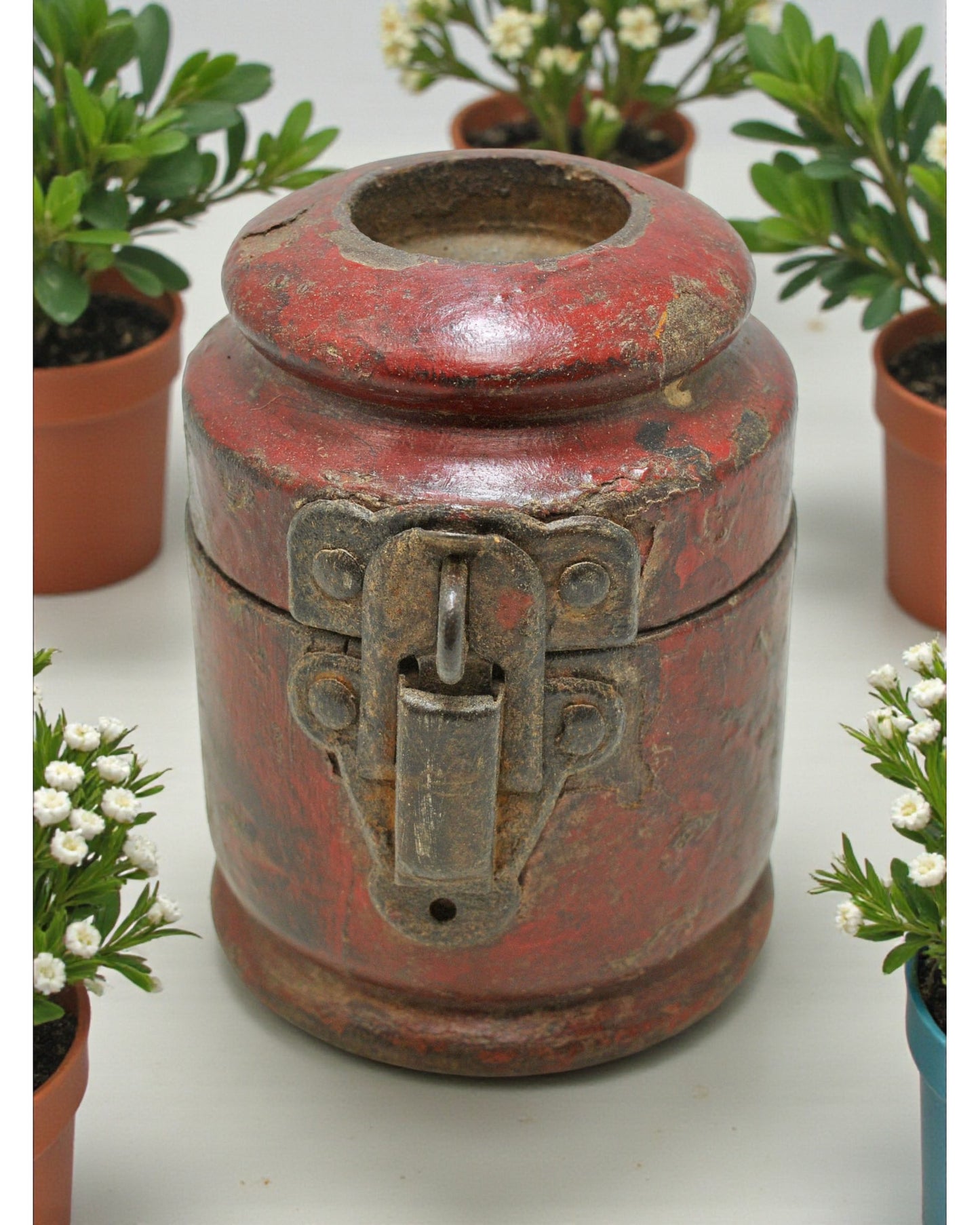 Antique Wooden Kum Kum Powder Tika Box Original Old Lacquer Painted