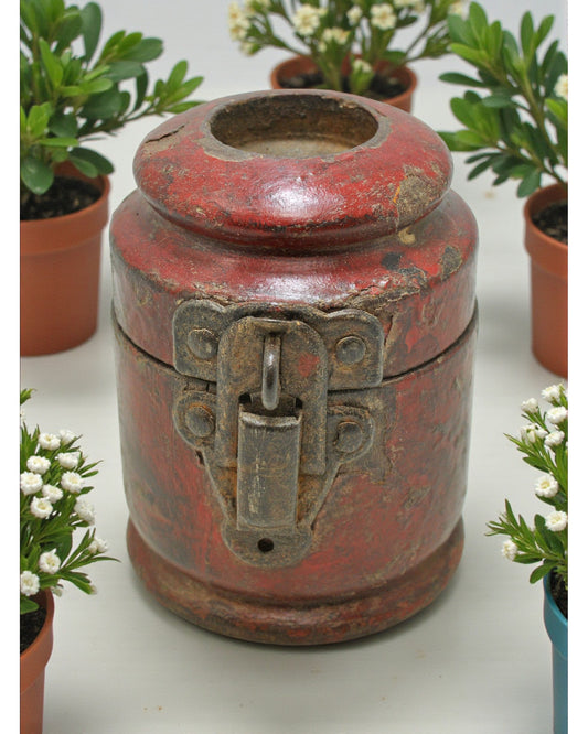 Antique Wooden Kum Kum Powder Tika Box Original Old Lacquer Painted