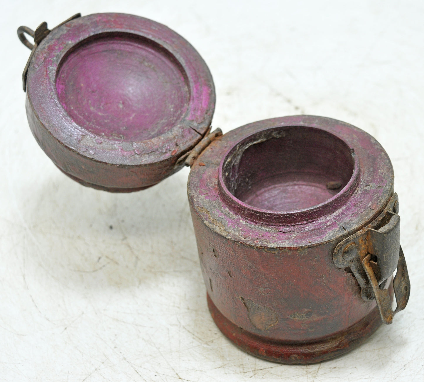 Antique Wooden Kum Kum Powder Tika Box Original Old Lacquer Painted