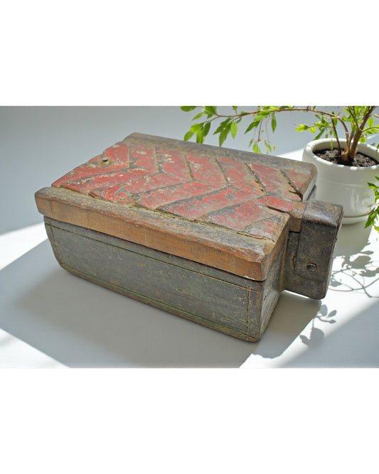 Antique Wooden Kitchenware Spice Box Original Old Hand Carved