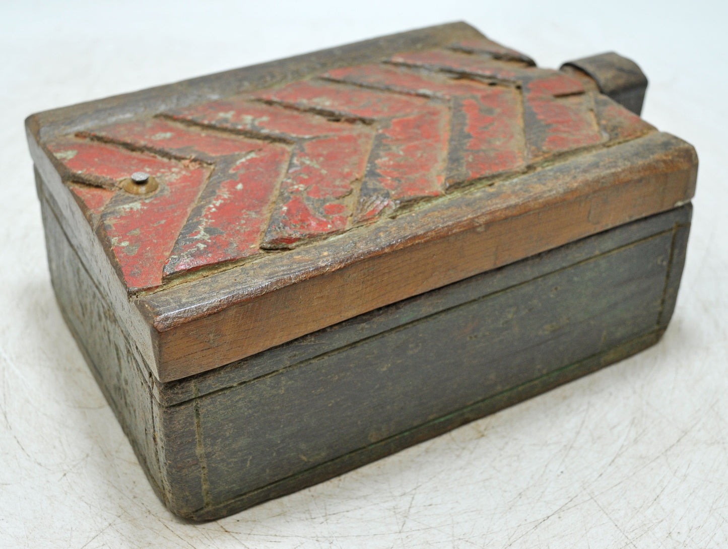 Antique Wooden Kitchenware Spice Box Original Old Hand Carved