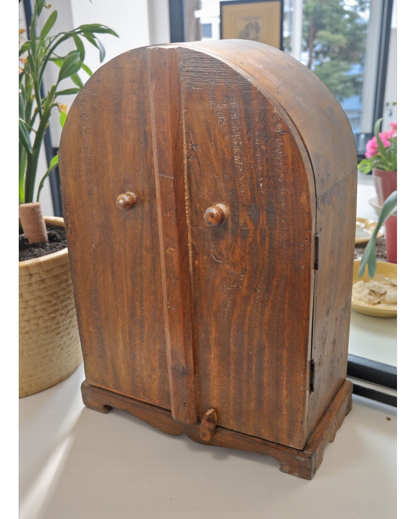 Antique Wooden Standing Mini Storage Cabinet Original Old Hand Crafted