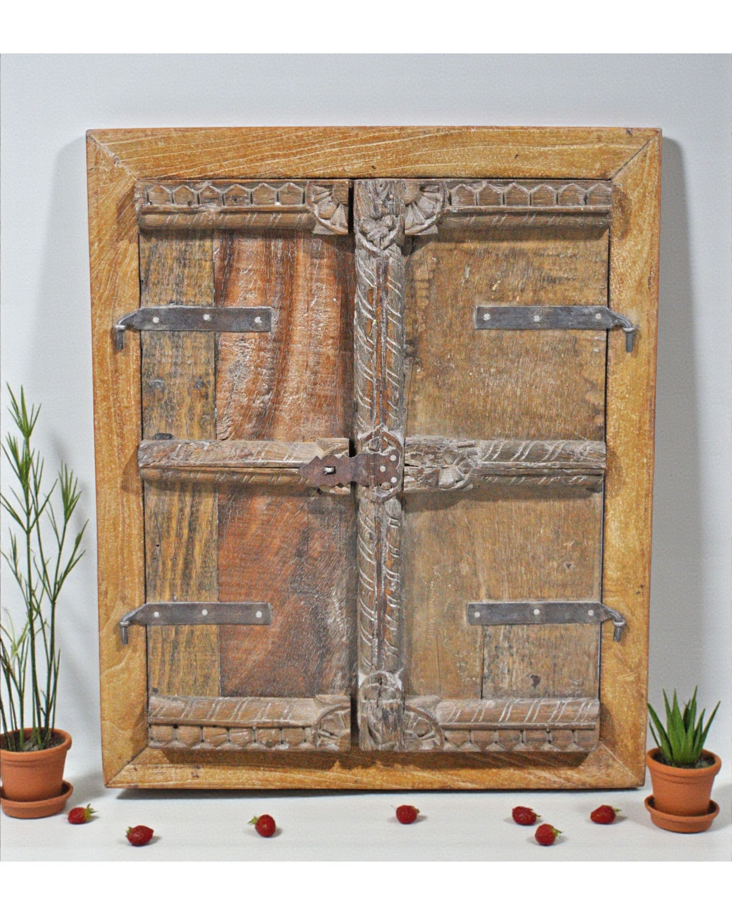 Antique Wooden Wall Décor Window Panel Frame Original Old Hand Carved