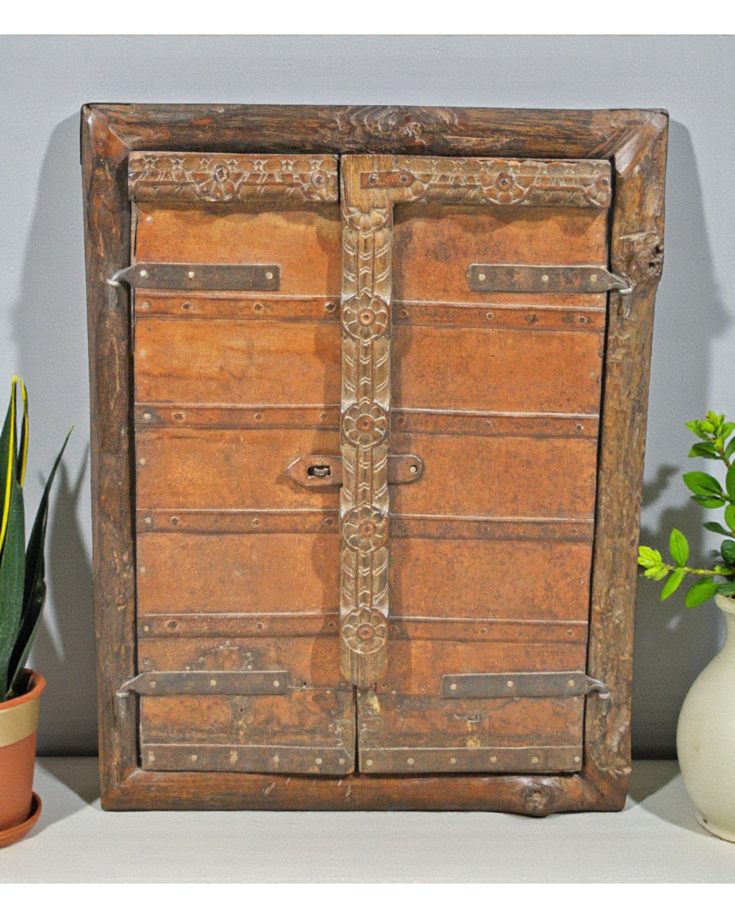 Antique Wooden Wall Décor Window Panel Frame Original Old Hand Carved