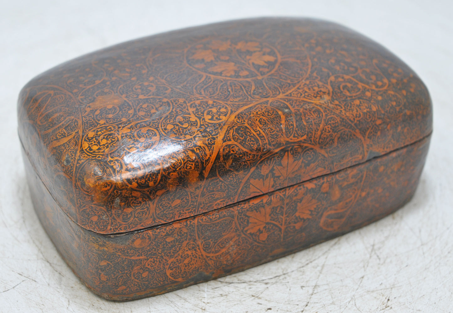 Vintage Paper Mache Small Storage Box Original Old Hand Crafted Fine Painted