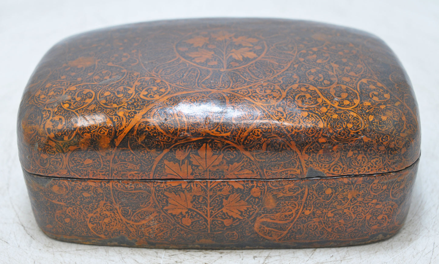 Vintage Paper Mache Small Storage Box Original Old Hand Crafted Fine Painted