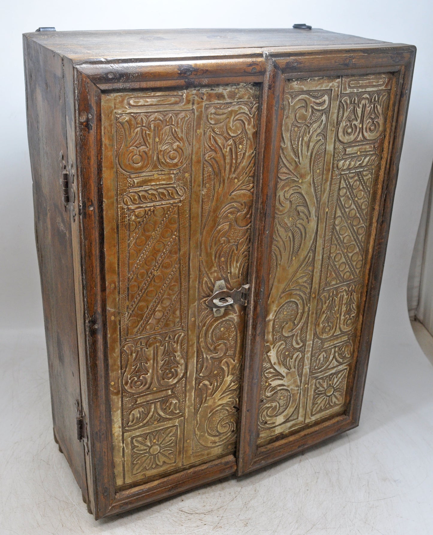 Antique Wooden Mini Cabinet Storage Box Original Old Fine Brass Fitted