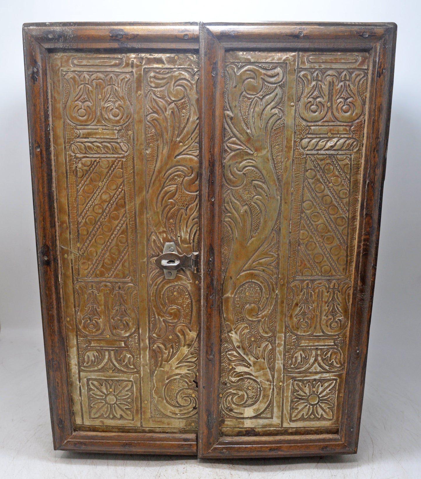 Antique Wooden Mini Cabinet Storage Box Original Old Fine Brass Fitted