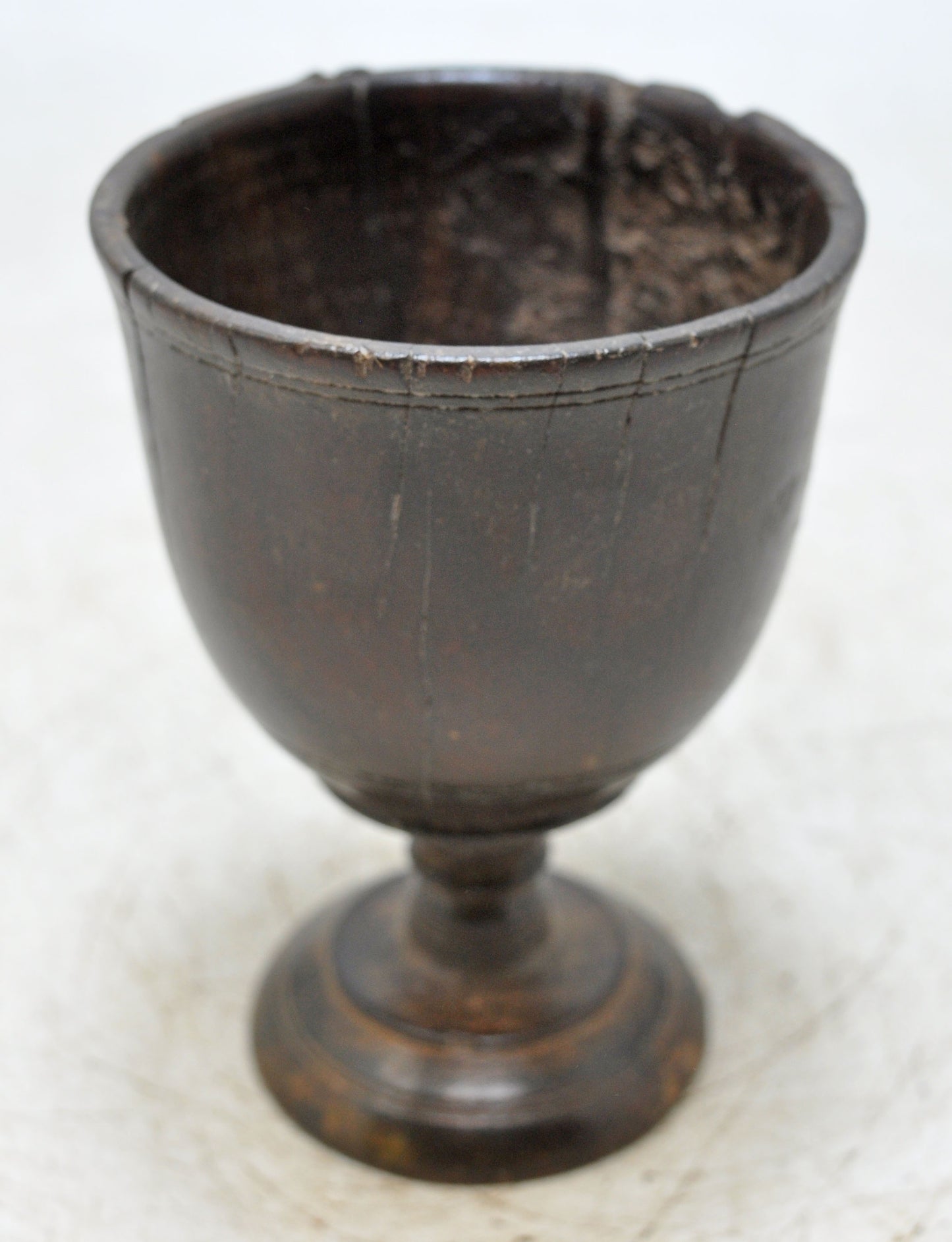 Antique Wooden Kitchenware Goblet Drinking Cup Glass Original Old Hand Carved