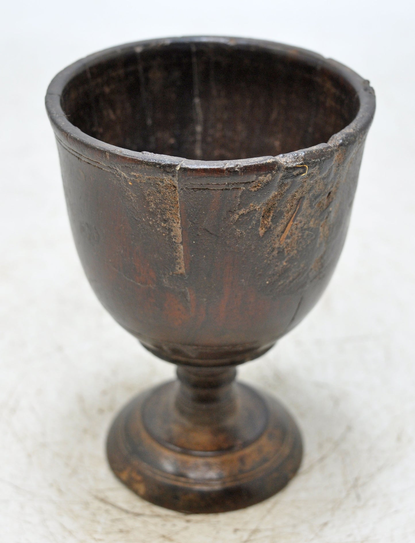 Antique Wooden Kitchenware Goblet Drinking Cup Glass Original Old Hand Carved