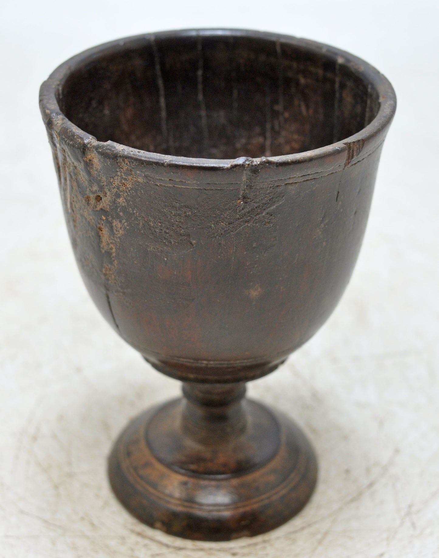 Antique Wooden Kitchenware Goblet Drinking Cup Glass Original Old Hand Carved