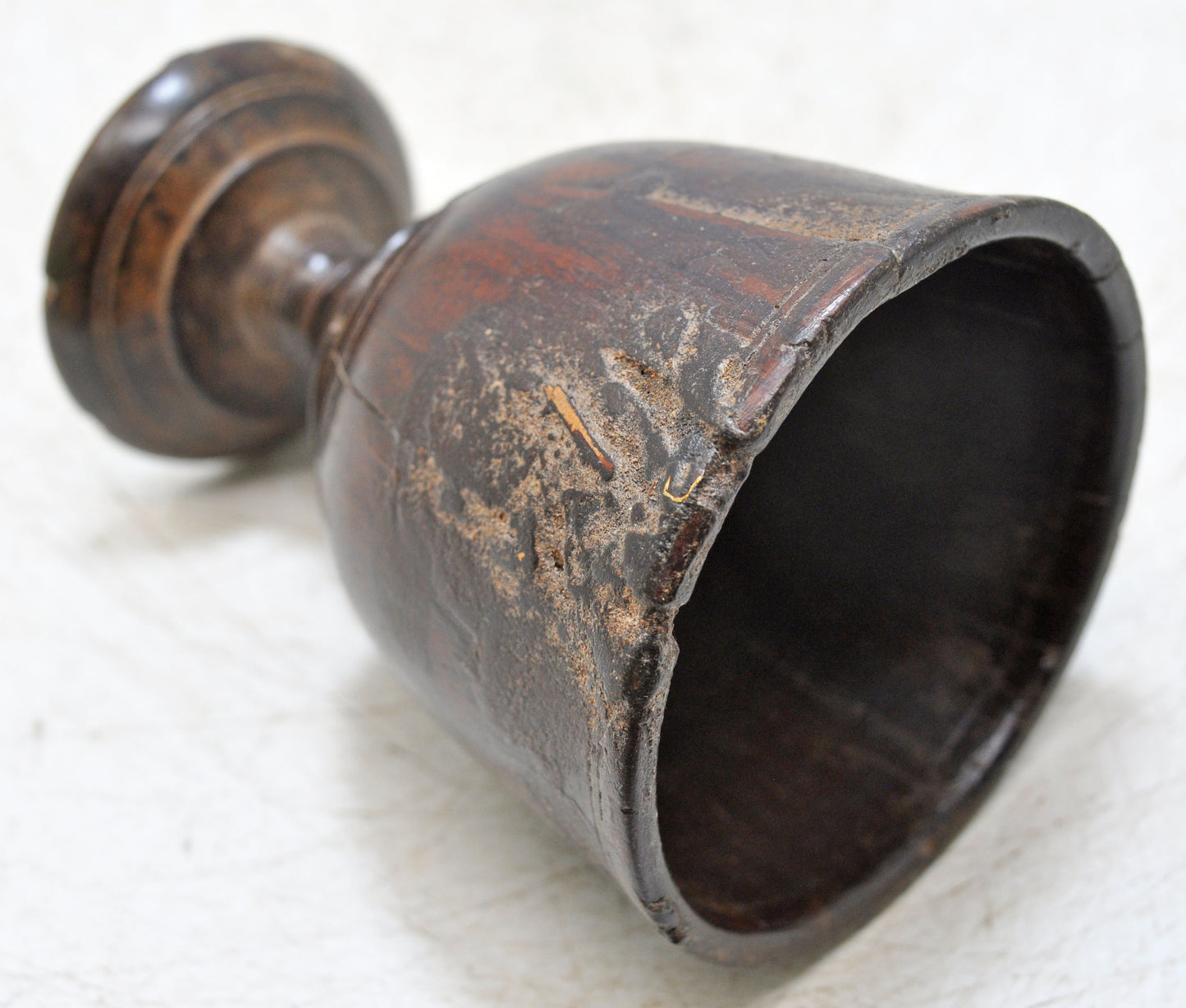 Antique Wooden Kitchenware Goblet Drinking Cup Glass Original Old Hand Carved