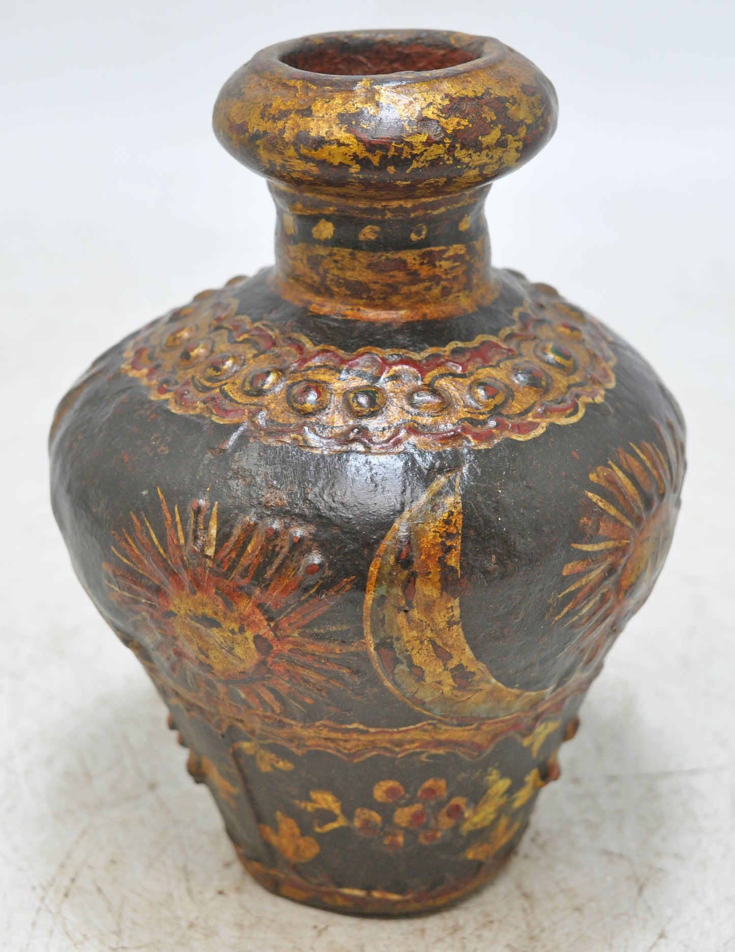 Vintage Iron Small Round Oil Pot Original Old Hand Crafted Painted
