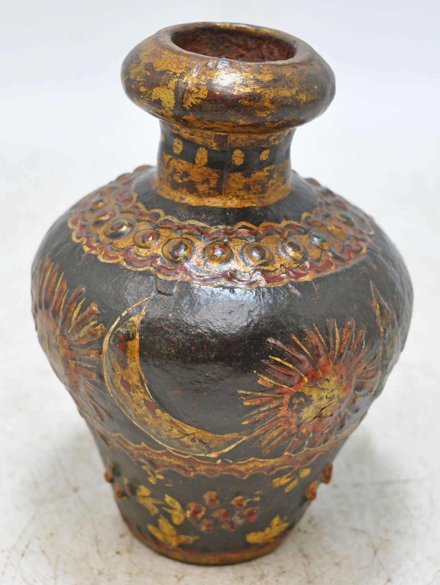 Vintage Iron Small Round Oil Pot Original Old Hand Crafted Painted