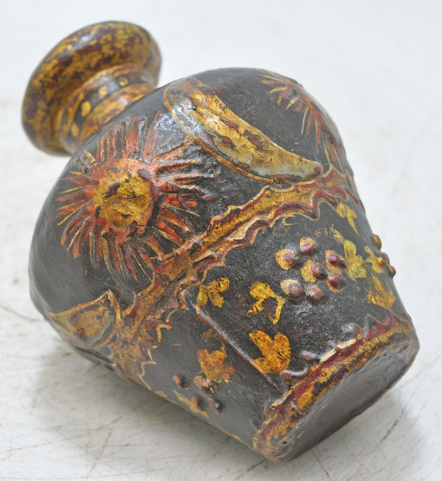 Vintage Iron Small Round Oil Pot Original Old Hand Crafted Painted