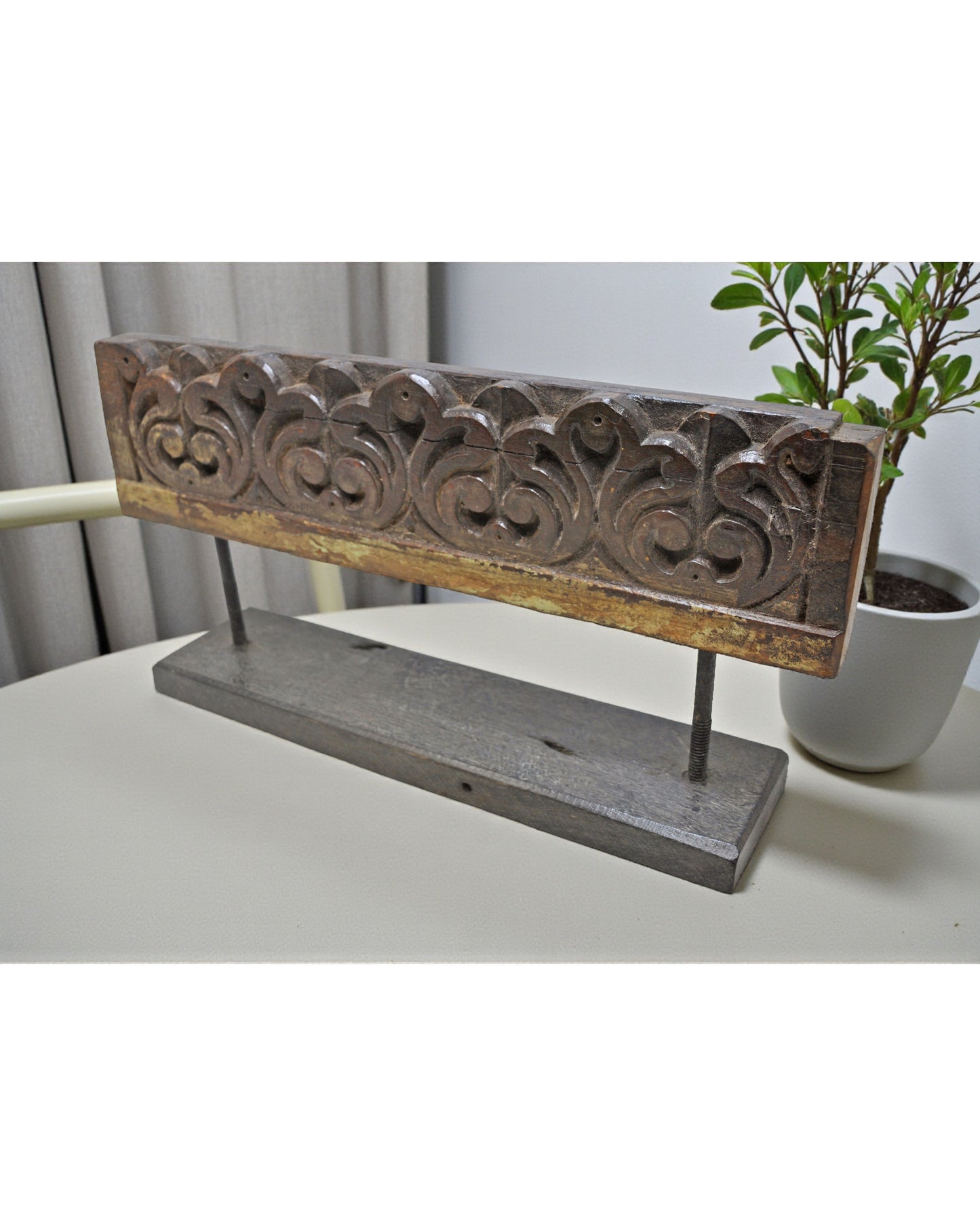 Antique Wooden Floral Carving Panel Plaque Original Old Fine Hand Carved