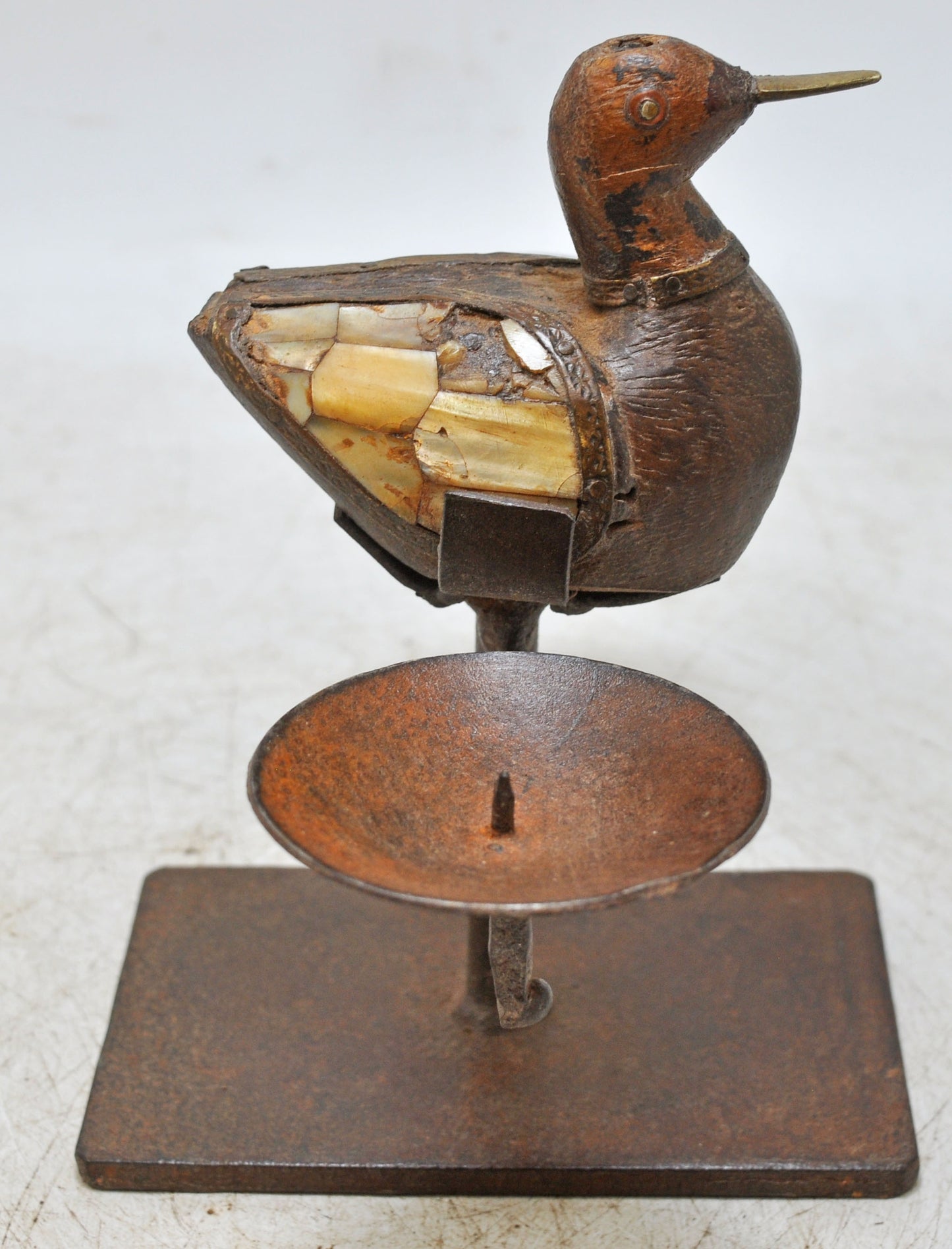 Vintage Wooden Duck Bird Figurine Candle Stand Original Old Hand Carved