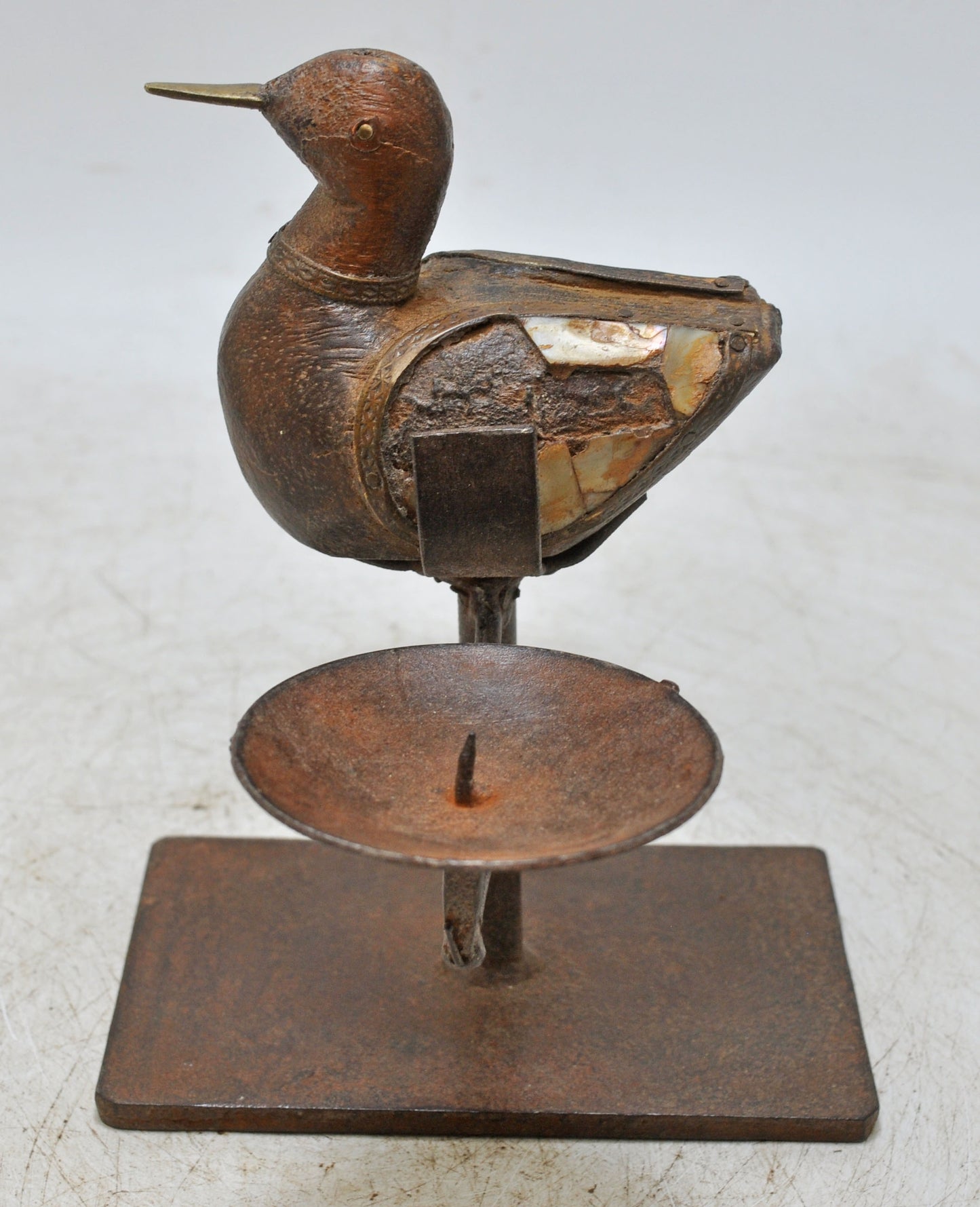 Vintage Wooden Duck Bird Figurine Candle Stand Original Old Hand Carved