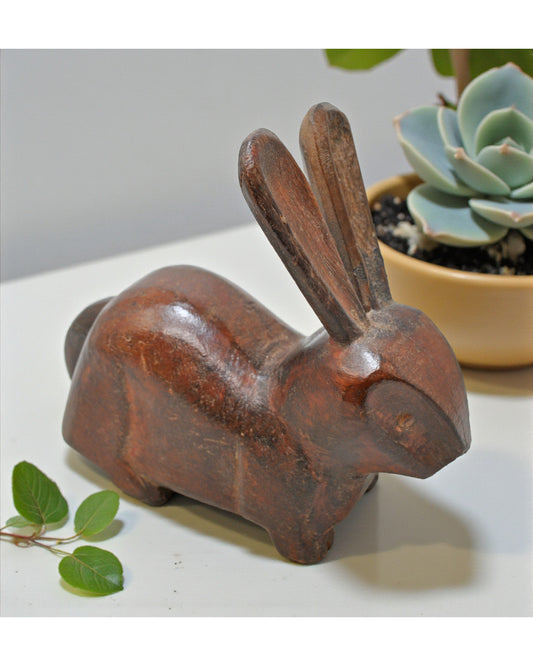 Vintage Wooden Rabbit Figurine Original Old Hand Carved